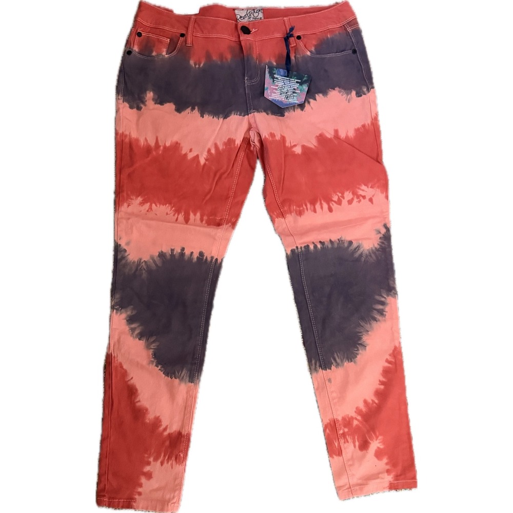 Revolution by Revolt Womens Skinny Jeans Tie Dye Coral Orange Grey Size 13 NWT